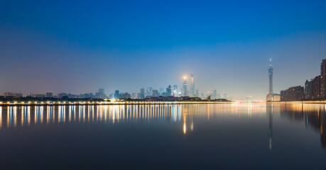 At midnight blues, Guangzhou city skyline