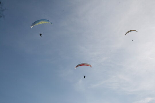 paragldiing free fling,extreme sport,outdoor sports,Beauty of free flight,Palava hills, Pavlov,Devin,Czech republic,Europe aerial panorama view