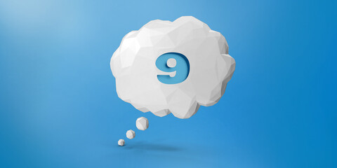 Number Nine in Low Polly White Cloud Speech Bubble
