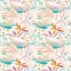 Abstract seamless pattern with leaves. Vector background for various surfaces.