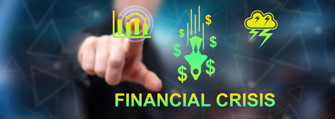 Man touching a financial crisis concept