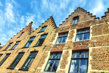 historical houses in Bruges city center, Belgium - obrazy, fototapety, plakaty