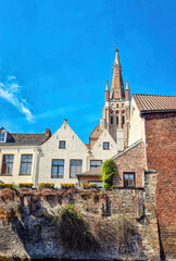 House facades facing the canal - Bruges, Belgium.