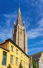 Fototapeta na wymiar Church of Our Lady, a Gothic church in Bruges, Belgium