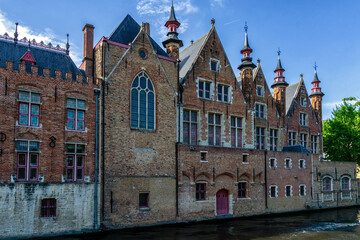 Beautiful historic buildings next to the Groenerei canal, Brugge, Belgium
