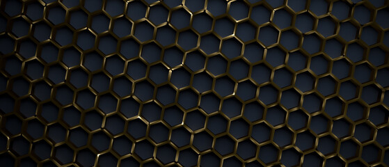 Luxury hexagonal abstract black metal background. Dark 3d geometric texture illustration banner...