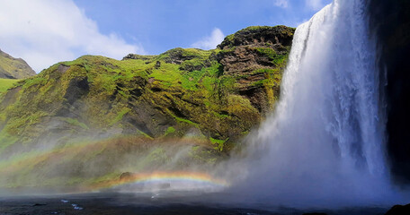 Double rainbow in fabulous waterfall SKÓGAFOSS, Iceland