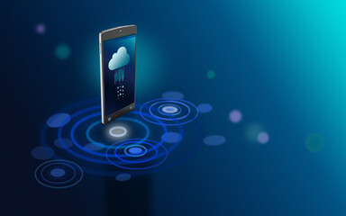 Smartphone with Cloud Computing Icon Stands on Futuristic Background