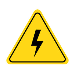 Electric shock danger icon. High voltage shock caution sign with electric lightning. Warning, danger, yellow triangle sign. Vector illustration.