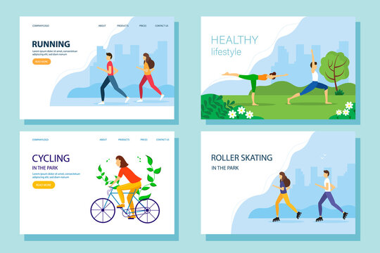 Summer activity web banners set. The concept of an active and healthy lifestyle. Vector illustration in flat style.