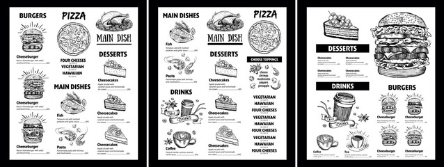 Menu restaurant brochure. Flyer with hand-drawn graphic.	
