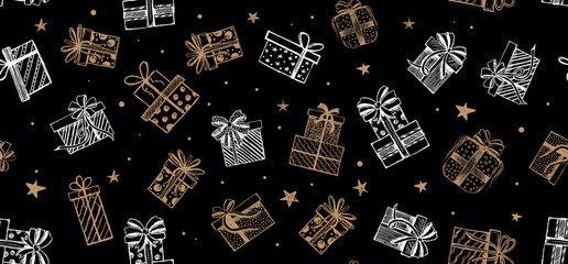 Doodle icons of gift box. Hand drawn elements.