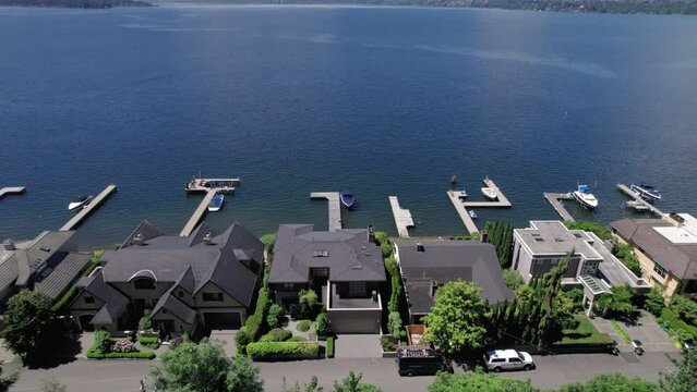 Lake Washington Waterfront Residential Neighborhood Aerial View
