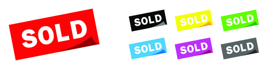 Sold square sticker illustration collection. Sold vector icon set. marketing sign.