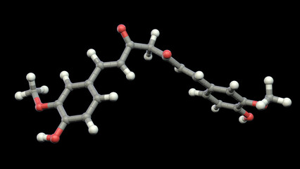 Curcumin molecule, a yellow-orange dye obtained from turmeric, 3D illustration