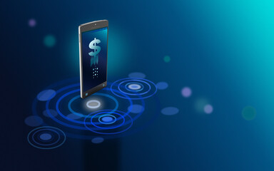 Smartphone with American Dollar Symbol Stands on Futuristic Background