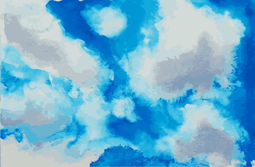 Fototapeta na wymiar Watercolor Hand Drawn Blue Sky. Cloud background