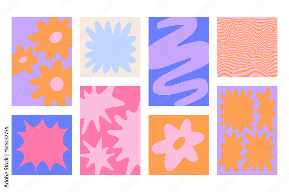 Poster Vector backgrounds in groovy psychedelic style - abstract backdrops and design templates