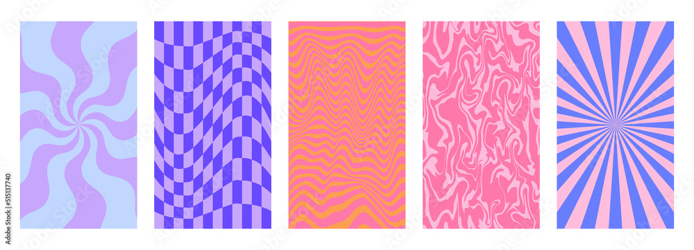 Poster Vector backgrounds in groovy psychedelic style - abstract backdrops and design templates