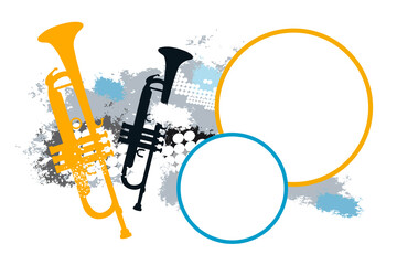Musik graphic with trumpet and text buttons. - obrazy, fototapety, plakaty