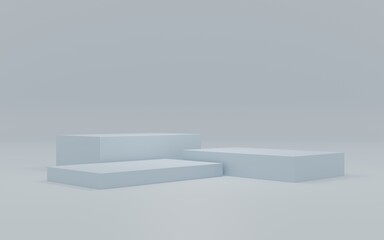 Pastel color product background stand or podium pedestal on empty display with 3 pastel backdrops. 3D rendering.