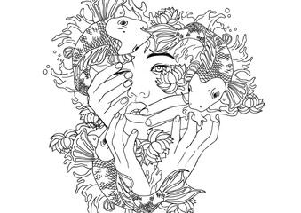 High Priestess Line Drawing Hand Drawn 7