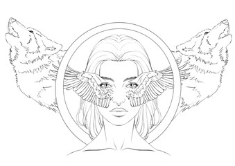 High Priestess Line Drawing Hand Drawn 4