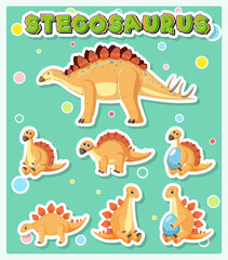 Set of cute stegosaurus dinosaur cartoon characters