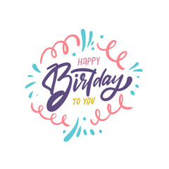 Happy Birthday colorful lettering calligraphy. Greeting card text.