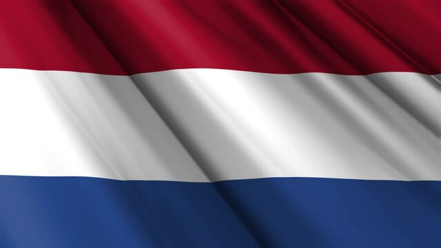 Close up realistic texture textile silk satin flag of Netherlands waving fluttering background. National symbol of the country. 27th of April, Happy Day concept. 3D animation 1080p Full HD
