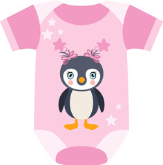 Pink baby bodysuit with penguin