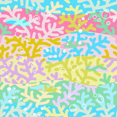 Fototapeta na wymiar Colorful coral reef seamless or repeat pattern (background, wallpaper, swatch, texture). Single tile here.