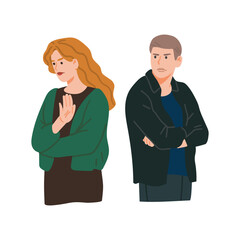 Fototapeta premium Man and woman in a quarrel. Vector hand drawn illustration in flat cartoon style.
