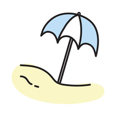 Hand drawn Beach Umbrella icon Design Template. vector sketch doodle illustration isolated on white background. Summer vacation and leisure symbol. Perfect For coloring books and stickers