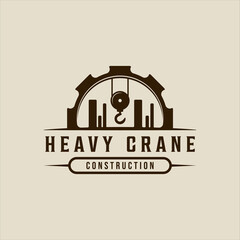 hook crane and gear logo vintage vector illustration template icon graphic design. retro construction sign or symbol for industry and company concept