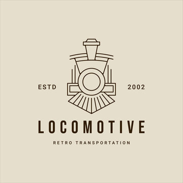 locomotive line art logo vector simple minimalist illustration template icon graphic design. retro or vintage train sign or symbol for transportation