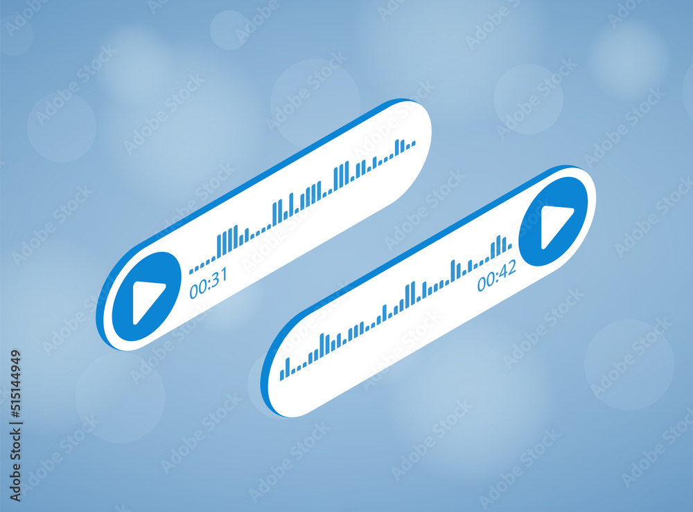 Wall mural voice and audio messages concept. bubbles with audio waves and microphone emblem. isometric vector i