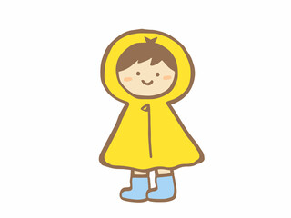 かわいい梅雨の日の子どもとレインコート／手描きイラスト