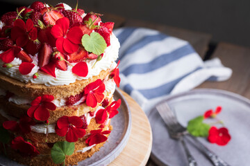 beautiful biscuit cake with strawberries