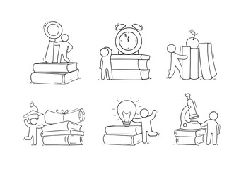 Set sketch of people and books,