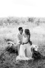 young couple of newlyweds on a walk