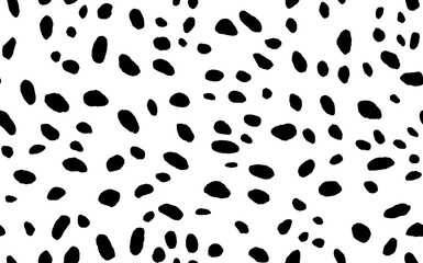 Abstract modern dalmatian fur seamless pattern. Animals trendy background. Black and white decorative vector illustration for print, card, postcard, fabric, textile. Modern ornament of stylized skin