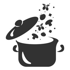 black pot icon, vector. Cooking pan icon in flat style. Saucepan equipment business concept.