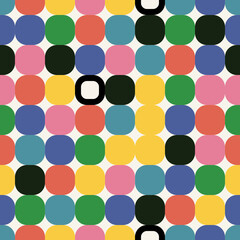 Abstract seamless pattern with colorful squares. Round corner geometric shapes.