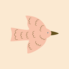 Pink flying bird hand drawn vector illustration. Cute isolated swallow in flat style for kids logo or icon.