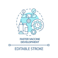 Faster vaccine development turquoise concept icon. Pandemic prevention abstract idea thin line illustration. Isolated outline drawing. Editable stroke. Arial, Myriad Pro-Bold fonts used