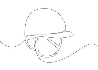 Horse riding helmet one line art. Continuous line drawing of horseback riding, equestrian, sport, leisure, gallop, horse, rider, bridle, cowboy, activity, athlete, strength, competition, training.