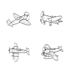 Set of airplanes hand-drawn. The contours of the aircraft in Doodle style on white background. © lolya1988