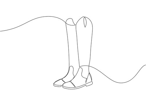 Equestrian boots one line art. Continuous line drawing of horseback riding, sport, paddock boots, horse, shoes, Jodhpur boot, rider, horseman, activity, athlete, strength, training.