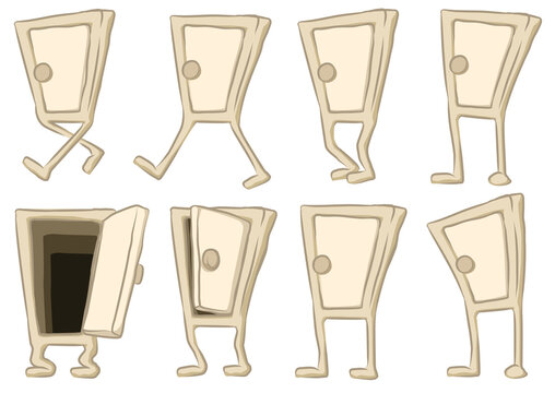 Running Door Cartoon Set